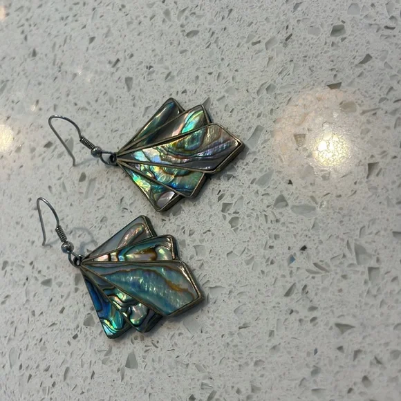 Vintage Estate Alpaca Mexico Silver Inlaid Abalone Shell Earrings Jewelry - Picture 2 of 5